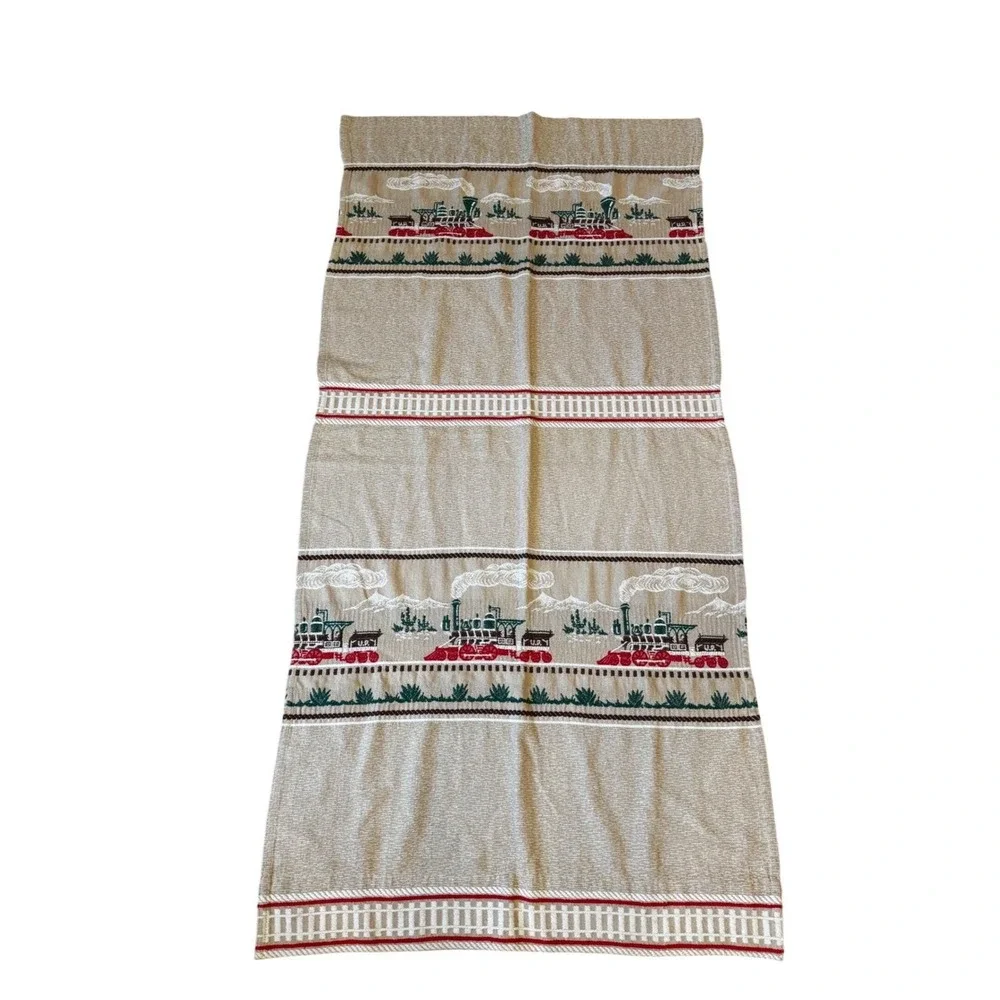 Vintage Woven Train Steam Engine Curtain Panel Tapestry Bed Runner Beige‎ 68x33